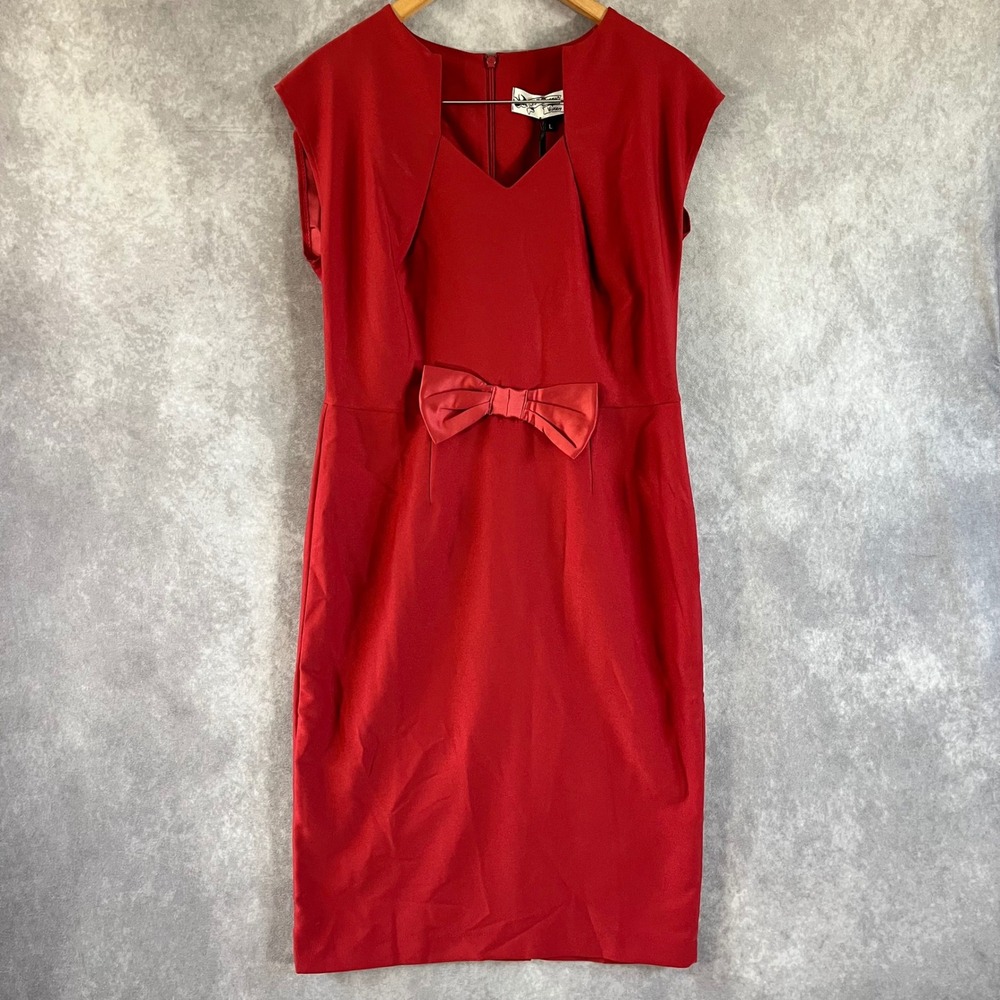 Hell Bunny Vixen Wiggle Dress Womens Large Red Bow Accent Vintage Style Goth NEW